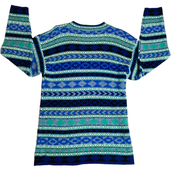 COLLEGE point vintage sweater blue green white stripes - large - READ - Picture 3 of 5